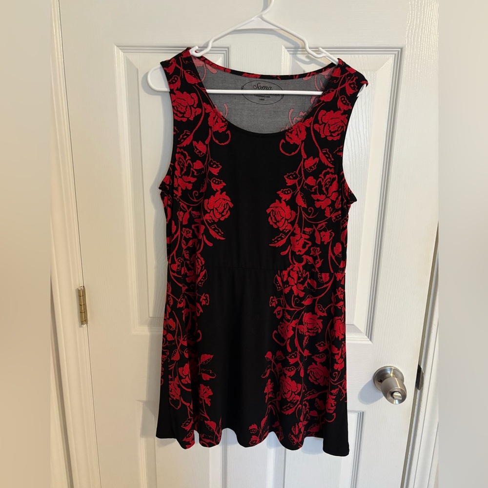 Soma Black and Red Floral Tunic Sleeveless Top - Large